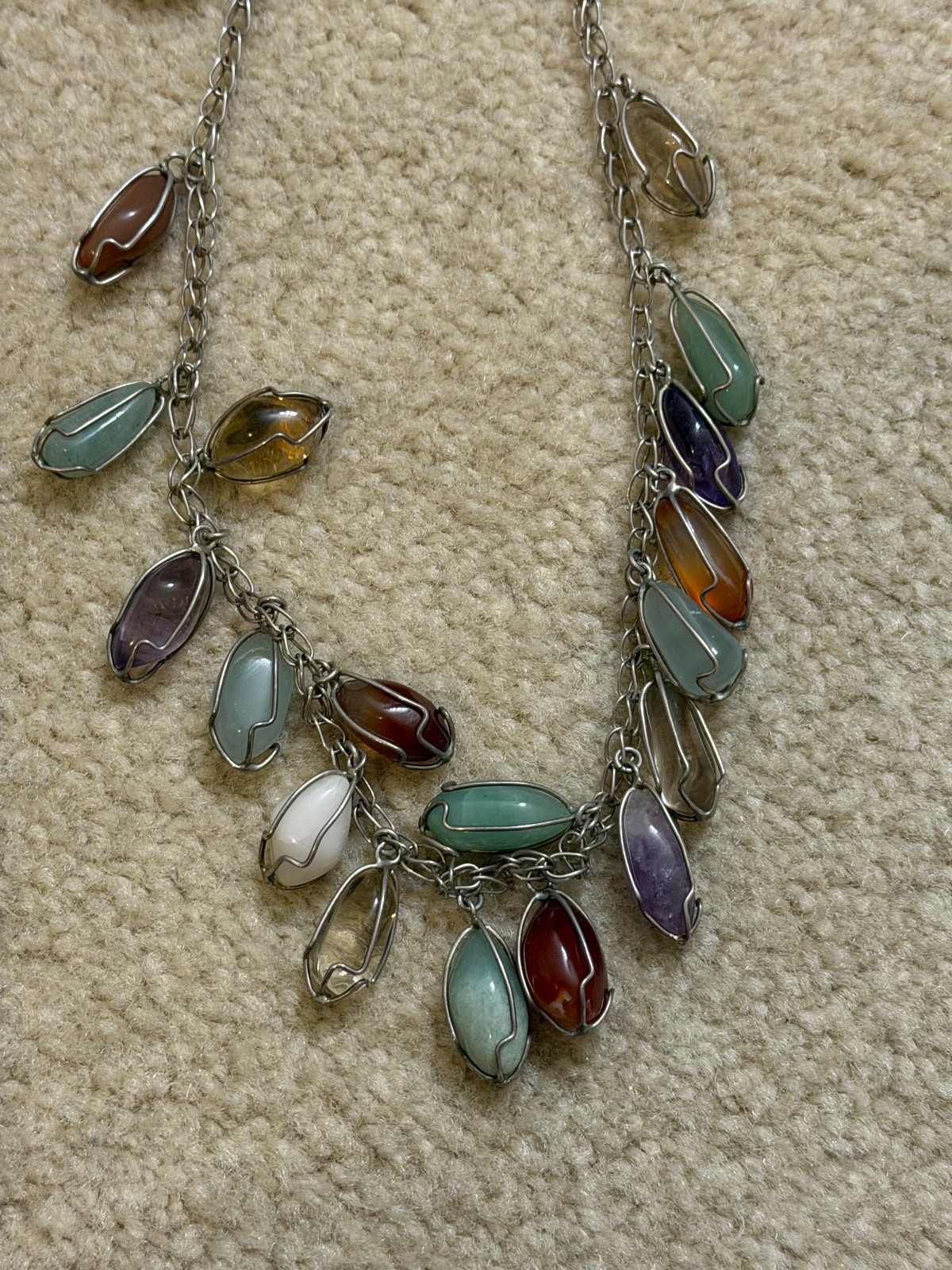 Lot of 3 Vintage Necklace Bracelet Wire Wrapped Caged Semi Precious Gemstones