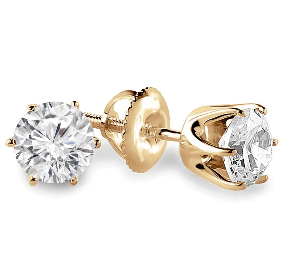 18k Yellow Gold Studs Round 0.50 Ct Lab Created Diamond 6 Prongs Women’s Earring