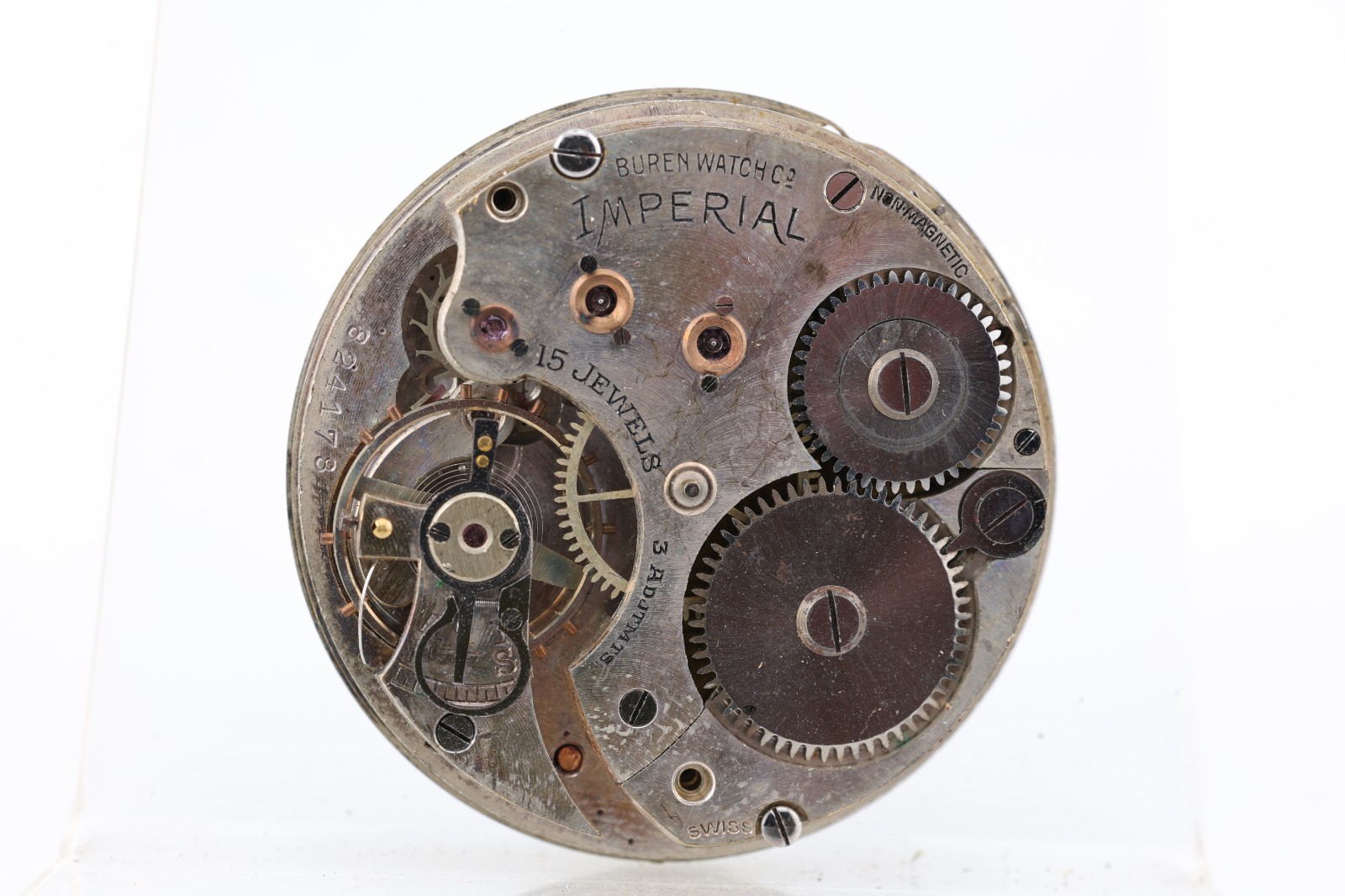 IMPERIAL BUREN SWISS 15j POCKET WATCH MOVEMENT, 824178, 39.7mm, FOR REPAIR (GI)