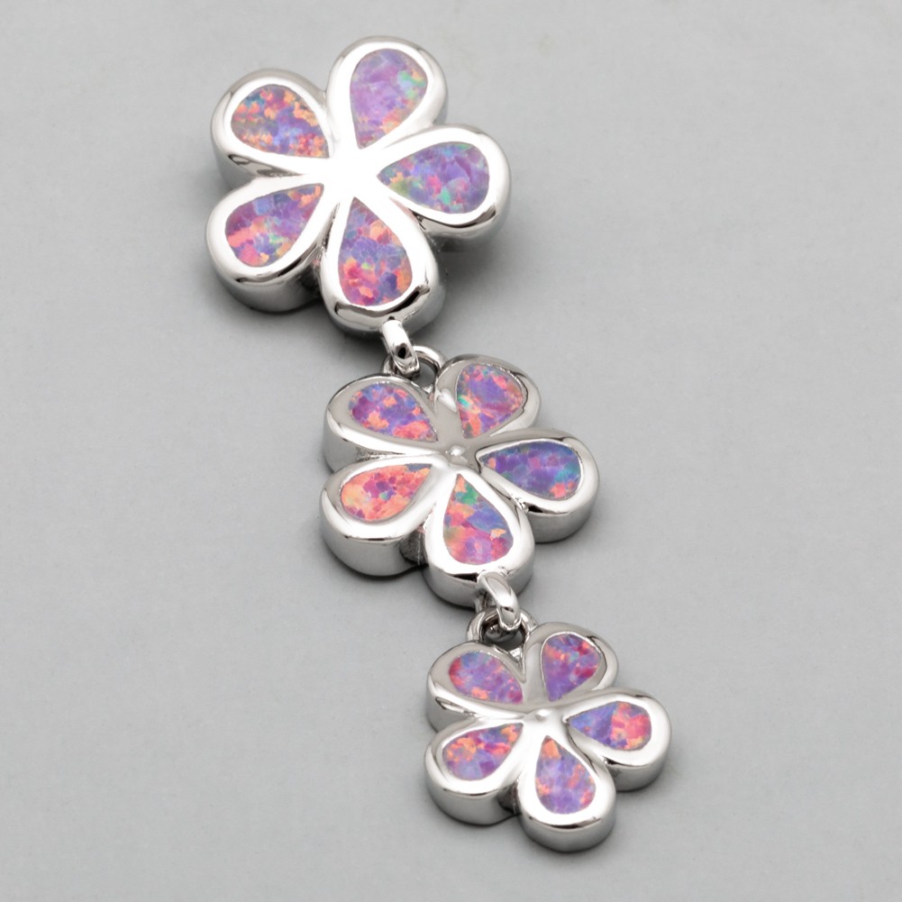 3 Plumeria Lavender Purple Fire Opal Silver Jewelry Necklace Pendant