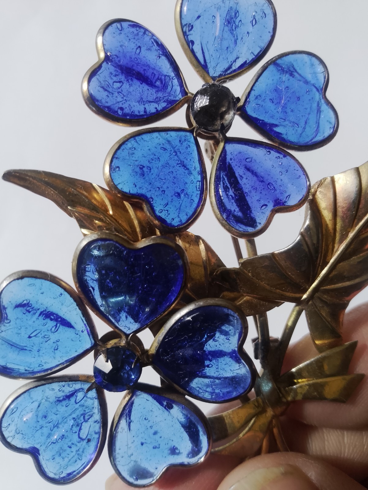 Poured Glass Cobalt Blue Flowers Brooch