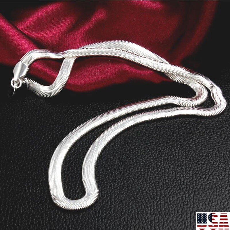 925 sterling Silver Fine Flat snake bone blade chain Necklace for Men Women USA