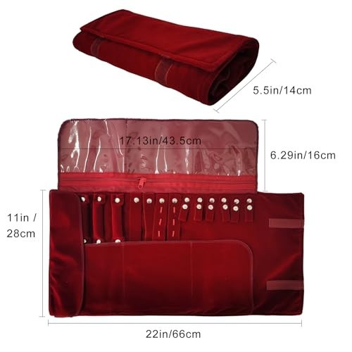 Velvet Travel Jewelry Roll Organizer Case for Necklace Bracelet Earrings Ring