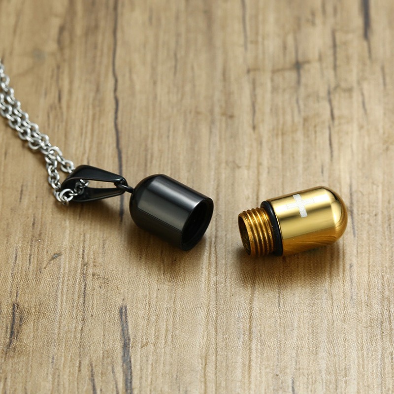 Medical Cross Pill Container Holder Stainless Steel Pendant Necklace Choker Gift