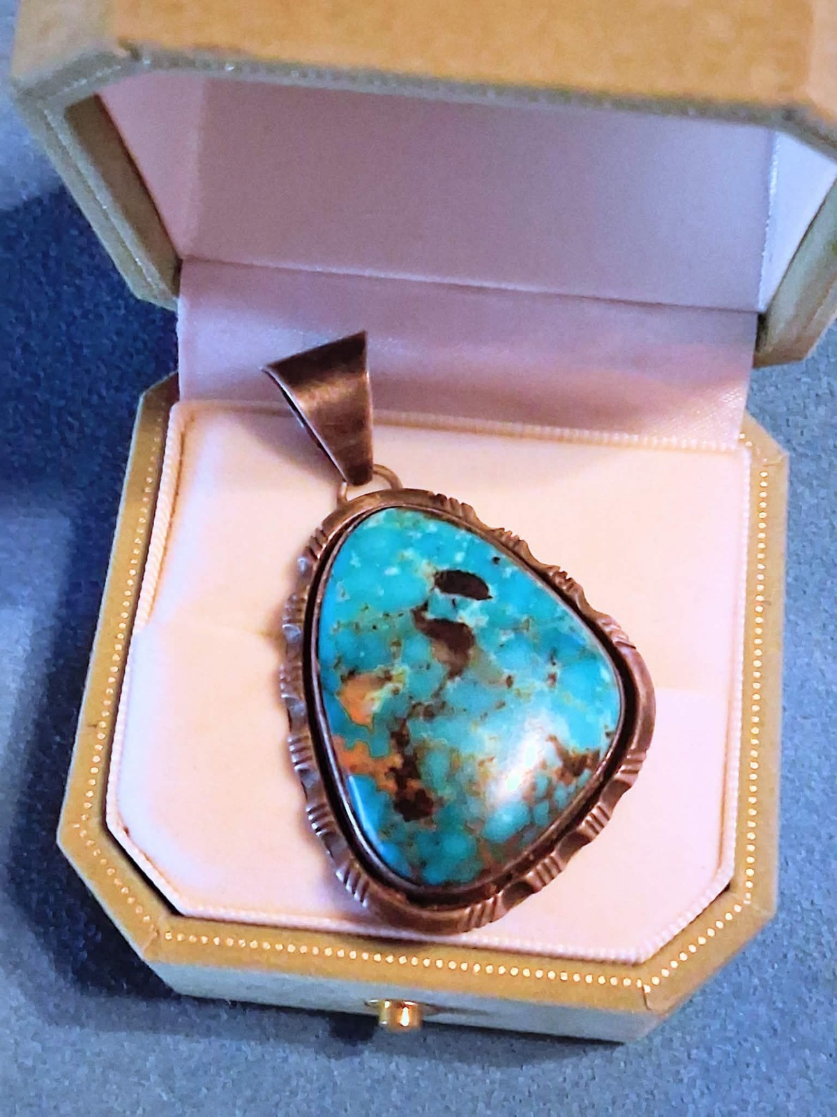Large (2 1/8th In) Bea Johnson Navajo Turquoise Pendant