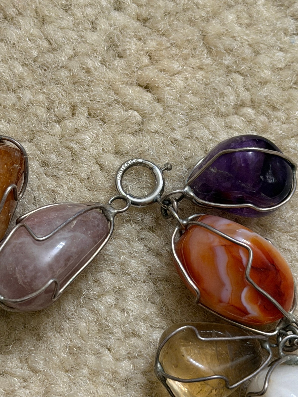 Lot of 3 Vintage Necklace Bracelet Wire Wrapped Caged Semi Precious Gemstones