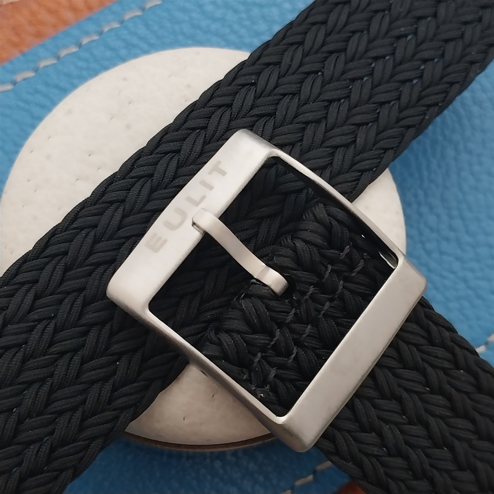 22mm Black Eulit Palma Pacific Braided Perlon Two-Piece Field Watch Strap