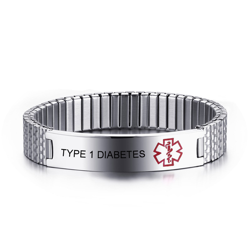 Men Medical Alert ID Spring Stretch Bracelet Armband Personalized Free Engraving