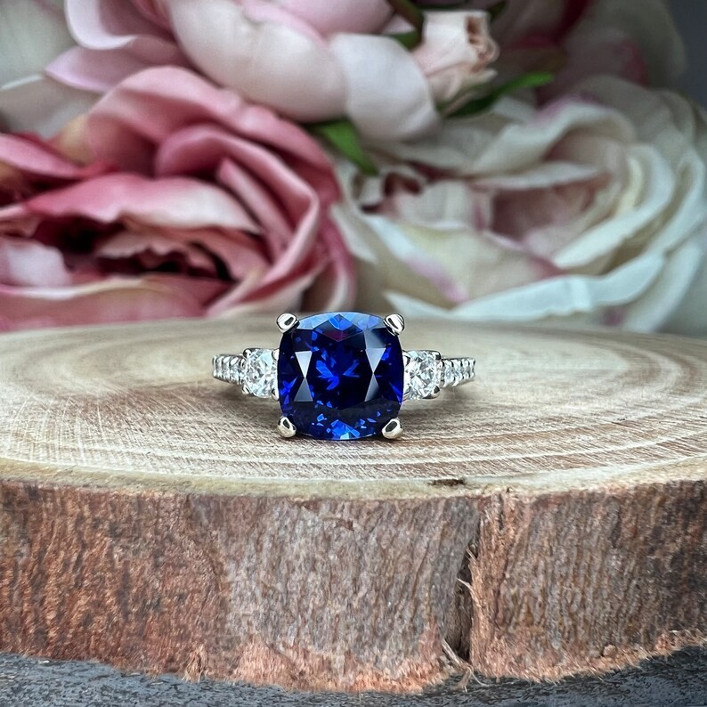2.50 Ct Cushion Cut Sapphire/Ruby & Diamond Wedding Ring 14K White Gold Size 5