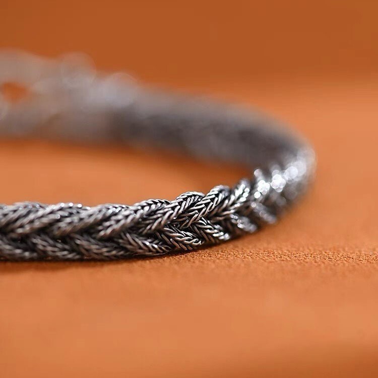 6mm Retro Wheat Braided Bracelet Solid 925 Sterling Silver Chain Jewelry