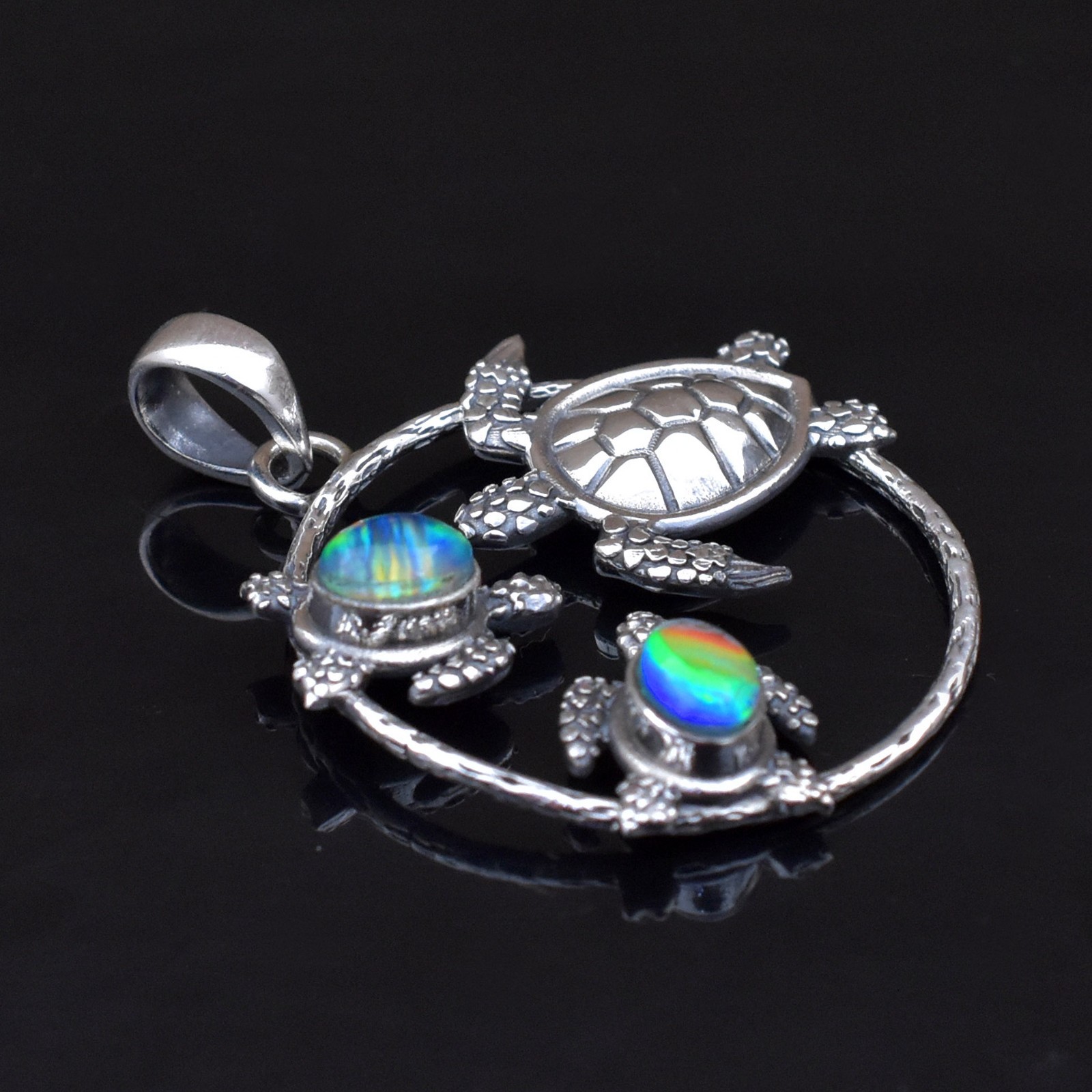 925 Sterling Silver Opal Sea Turtle Pendant, Handmade Jewellery, Gift for Her