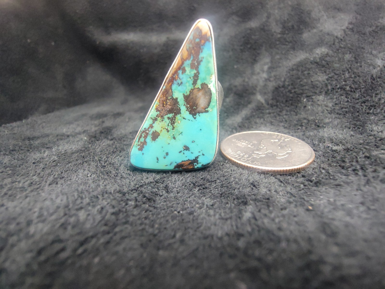 Big Blue Green Royston Turquoise Stone Adjustable Ring Signed 925 Sterling 13.5g