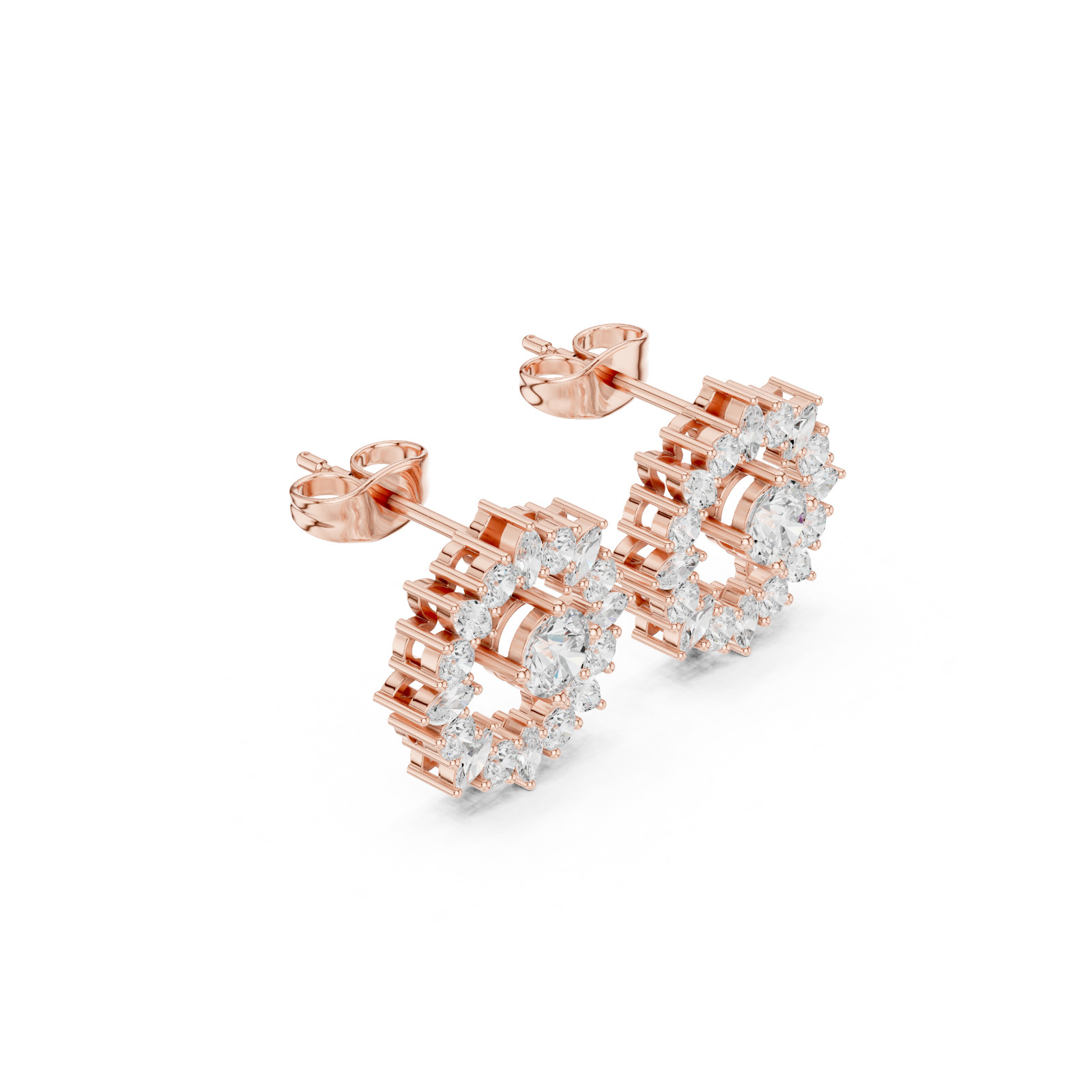 Certified VVS1 D Natural Diamond Flora Cosmos Halo Stud Earrings 14k Gold Over