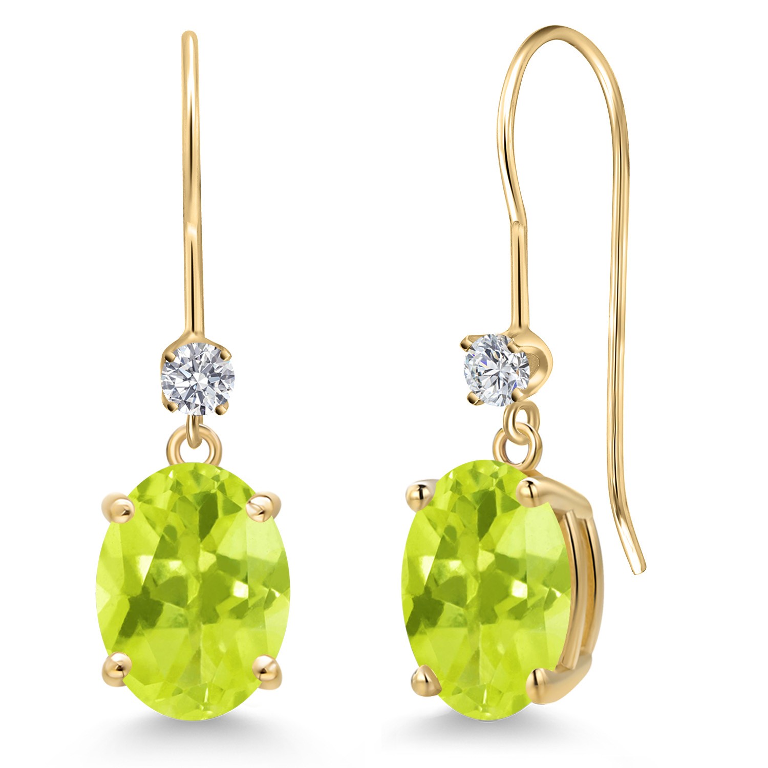14K Yellow Gold Yellow Lemon Quartz and Lab Grown Diamond Earrings for Women |