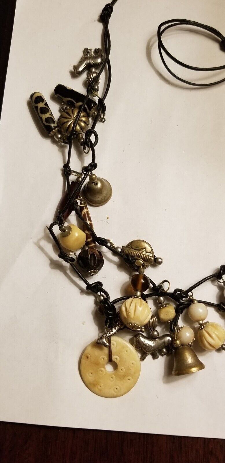 VINTAGE MOROCCAN ANIMAL CHARM NECKLACE LEATHER CORD SUSAN CUMMINGS STYLE