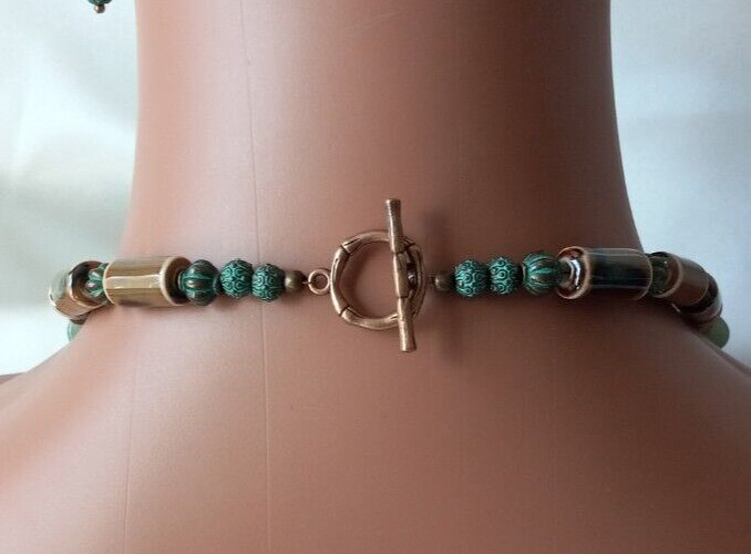 Carved Green Aventurine Zen Asian Inspired Necklace Earring Set