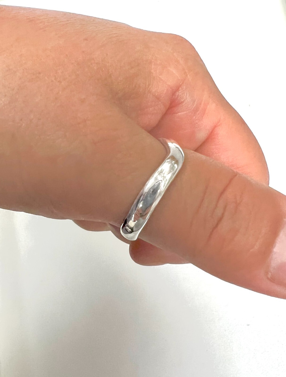 Thumb Ring. Size 8,9,10,11,12 S. Silver Wavy curved High Polished Band