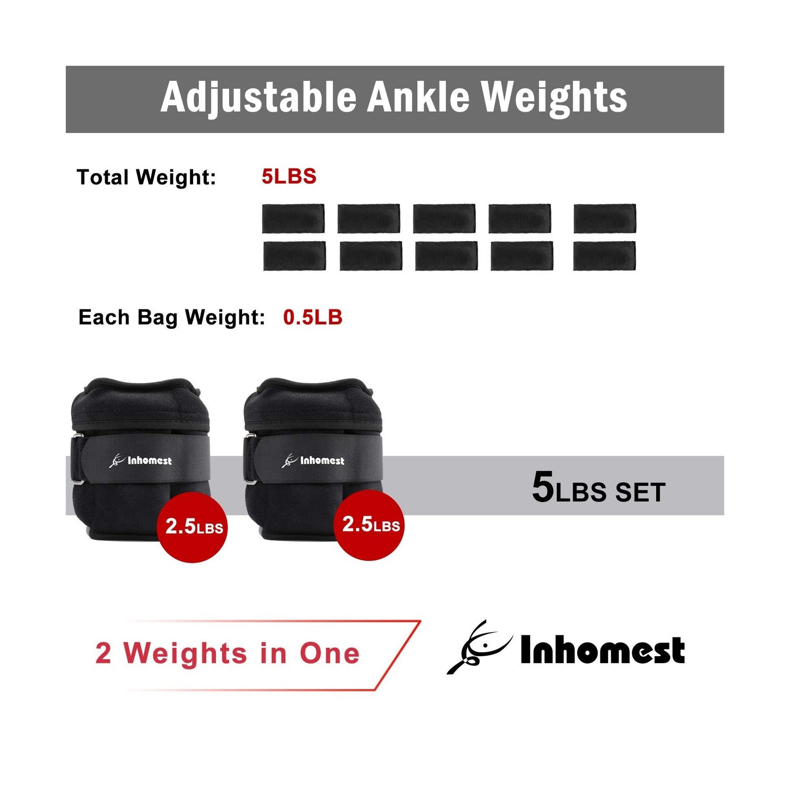 Adjustable Ankle Weights 1-5/10/12 Lbs Leg Weights for Men Women,Wr… Fast Ship