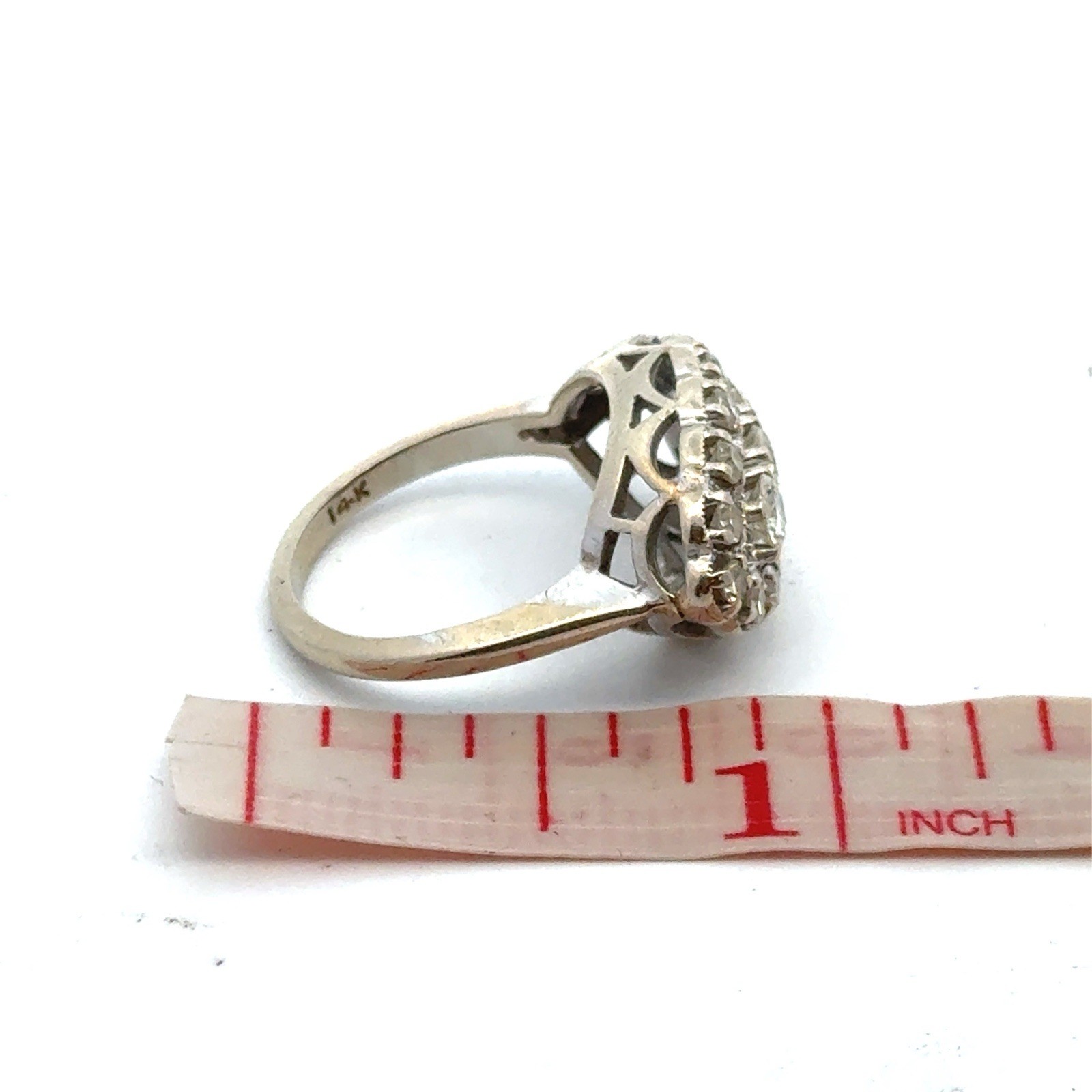 Designer 14k White Gold Art Deco White Diamond Navette Cluster Anniversary Ring