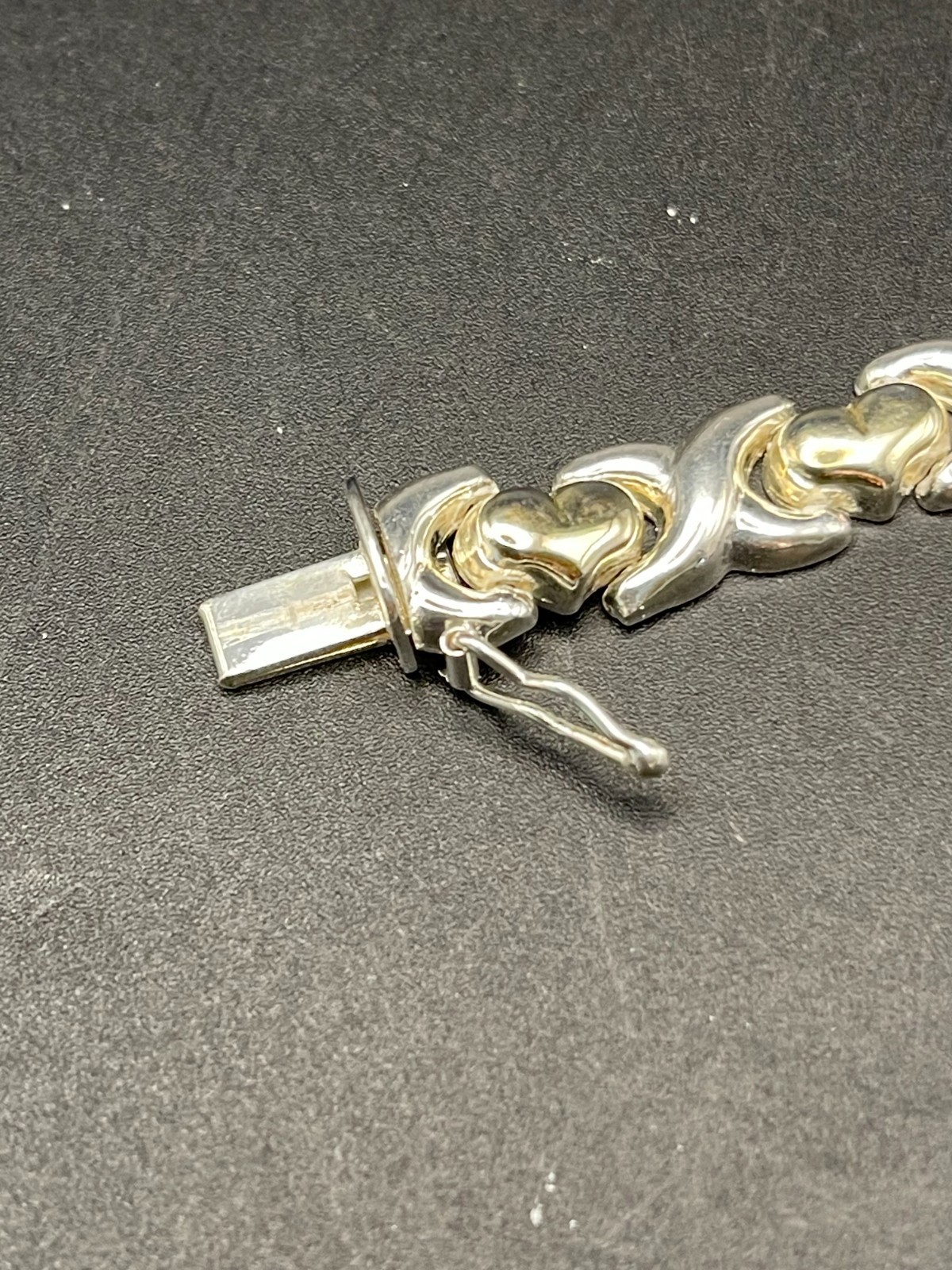 Vintage Italian Sterling Silver & Gold‑Tone Heart Link Bracelet | 7.5 in | 14.4g