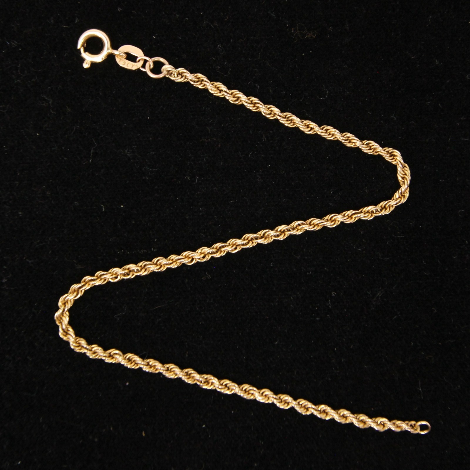 Vintage 1983 Hallmarked Solid 9ct 9k Gold Rope Chain Bracelet 7.5”