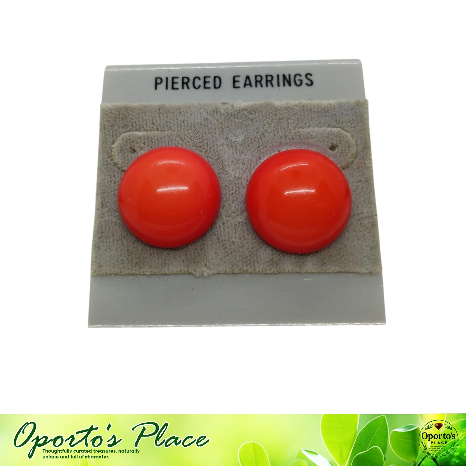 Vintage Post Earrings Blood Orange Red Color With A Round Dome