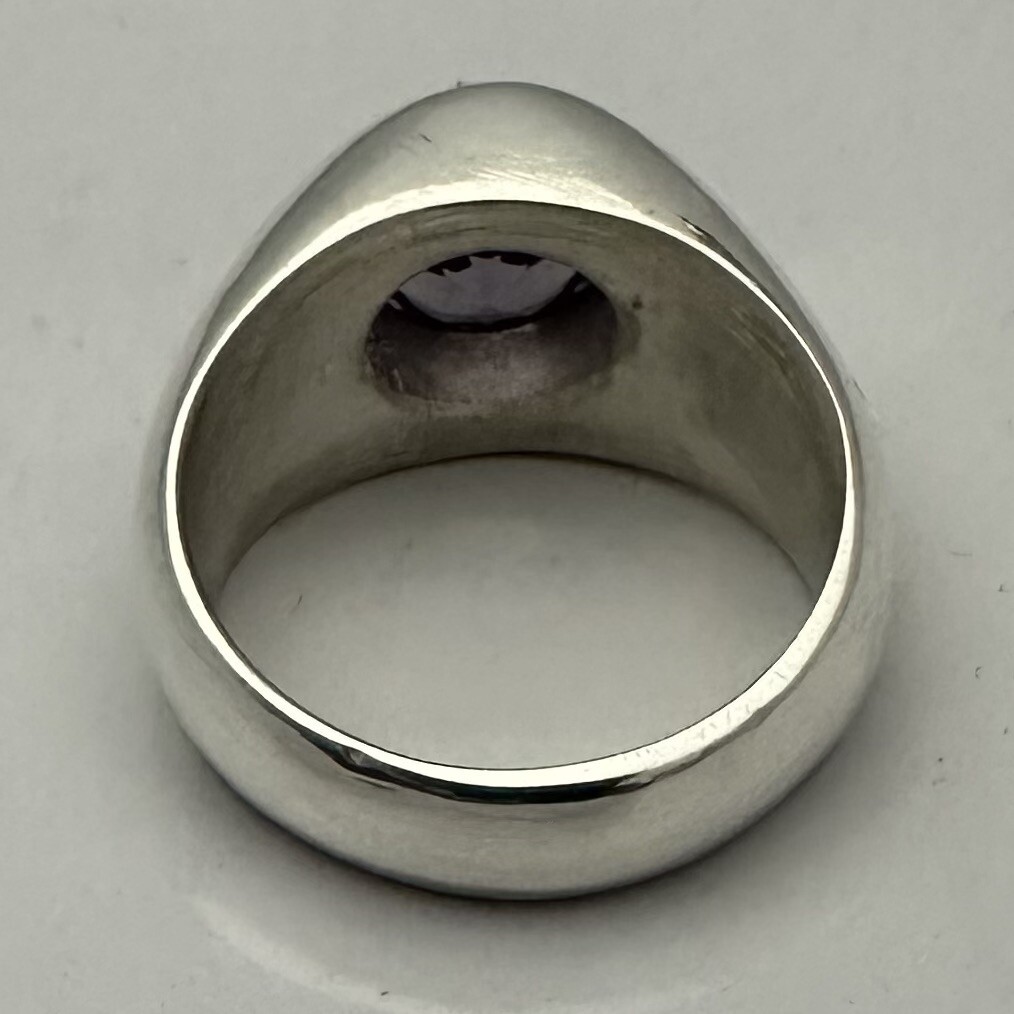 MJG STERLING SILVER MEN’S RING.10MM FACETED LAB EMERALD. SIZE 9. MAY BIRTHSTONE