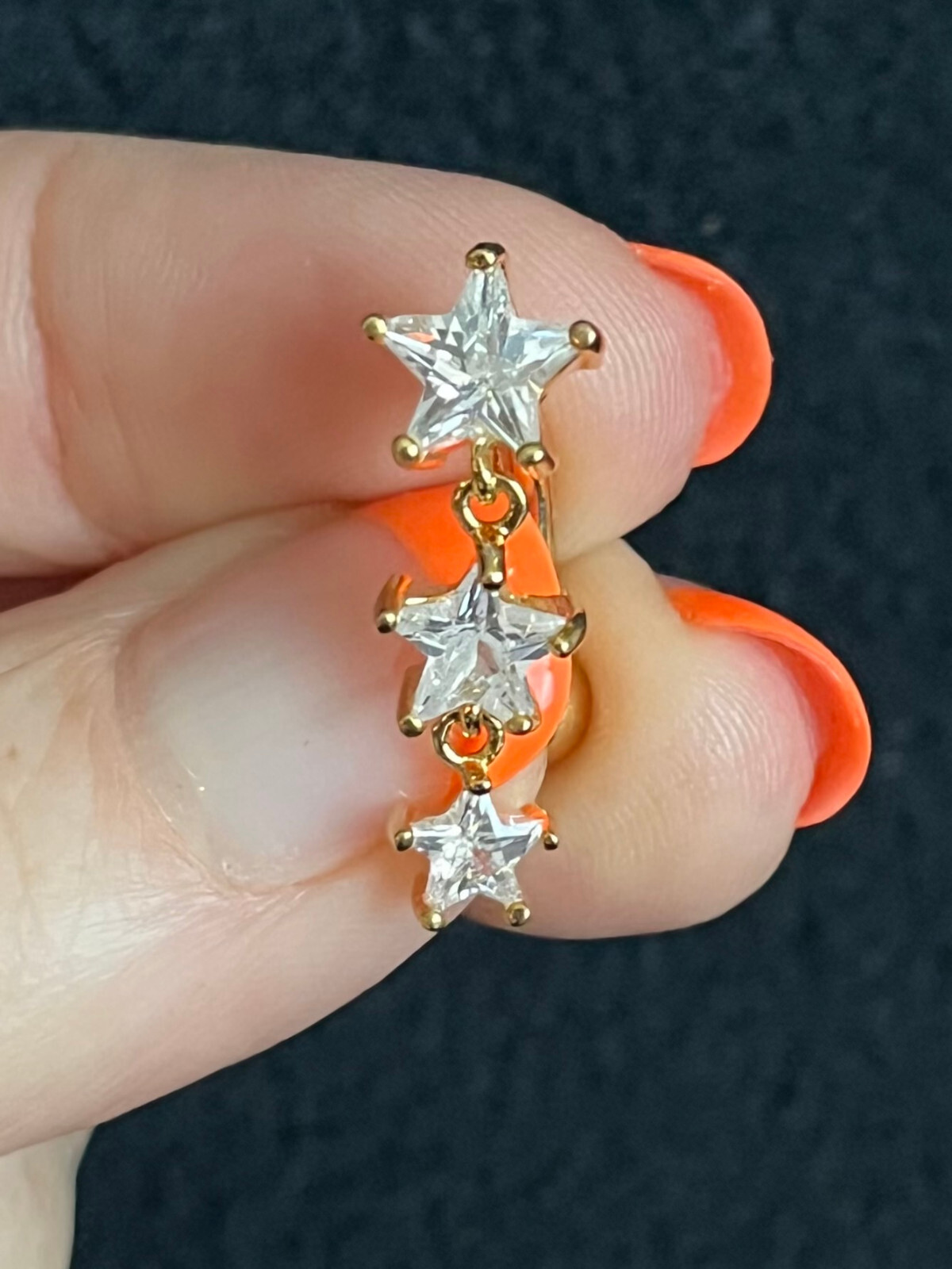 1pc CZ Gem Stars Top Drop Dangle Surgical Steel Reverse Belly Ring Navel Naval