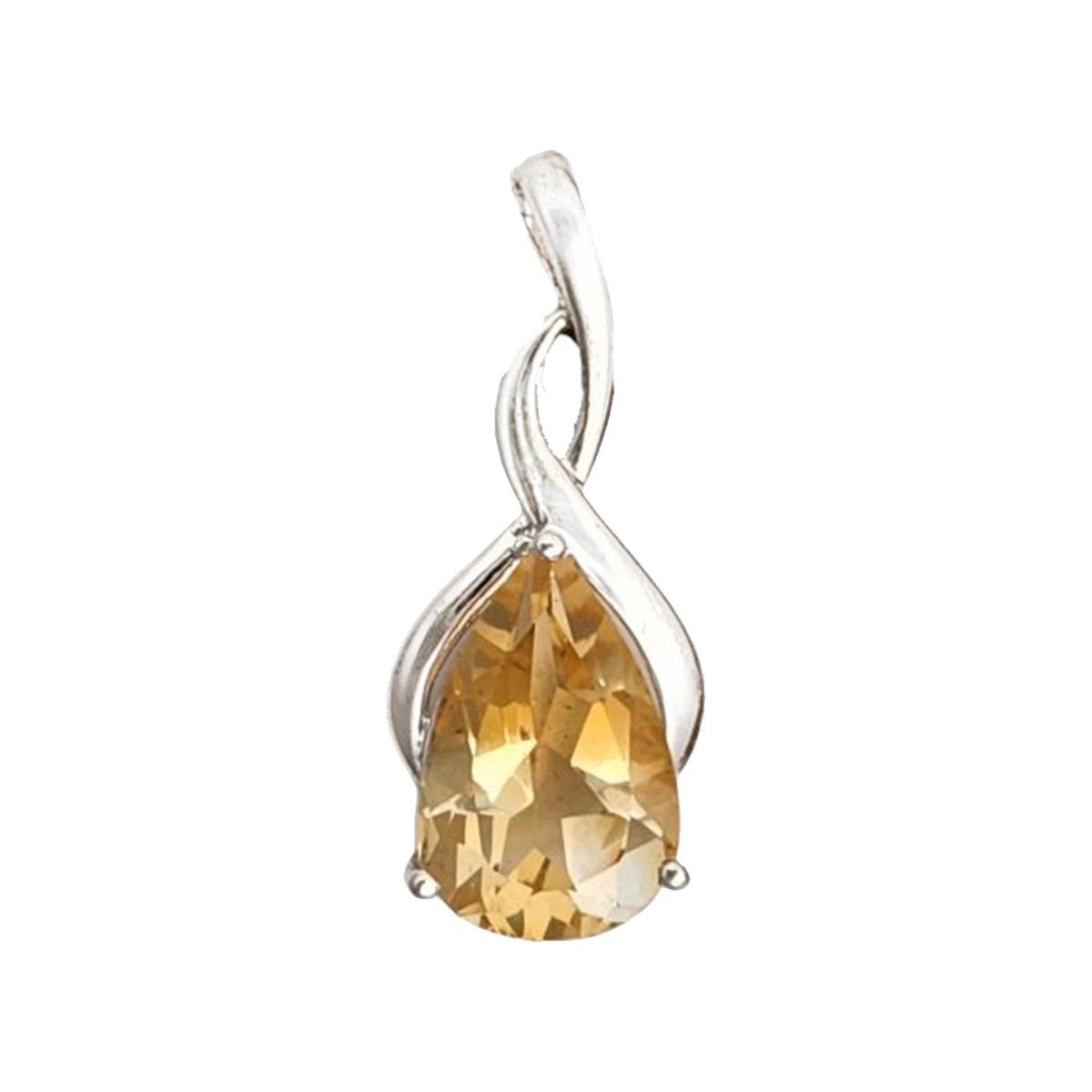 Faceted Teardrop-Shaped Citrine Sterling Silver Pendant November Birthstone