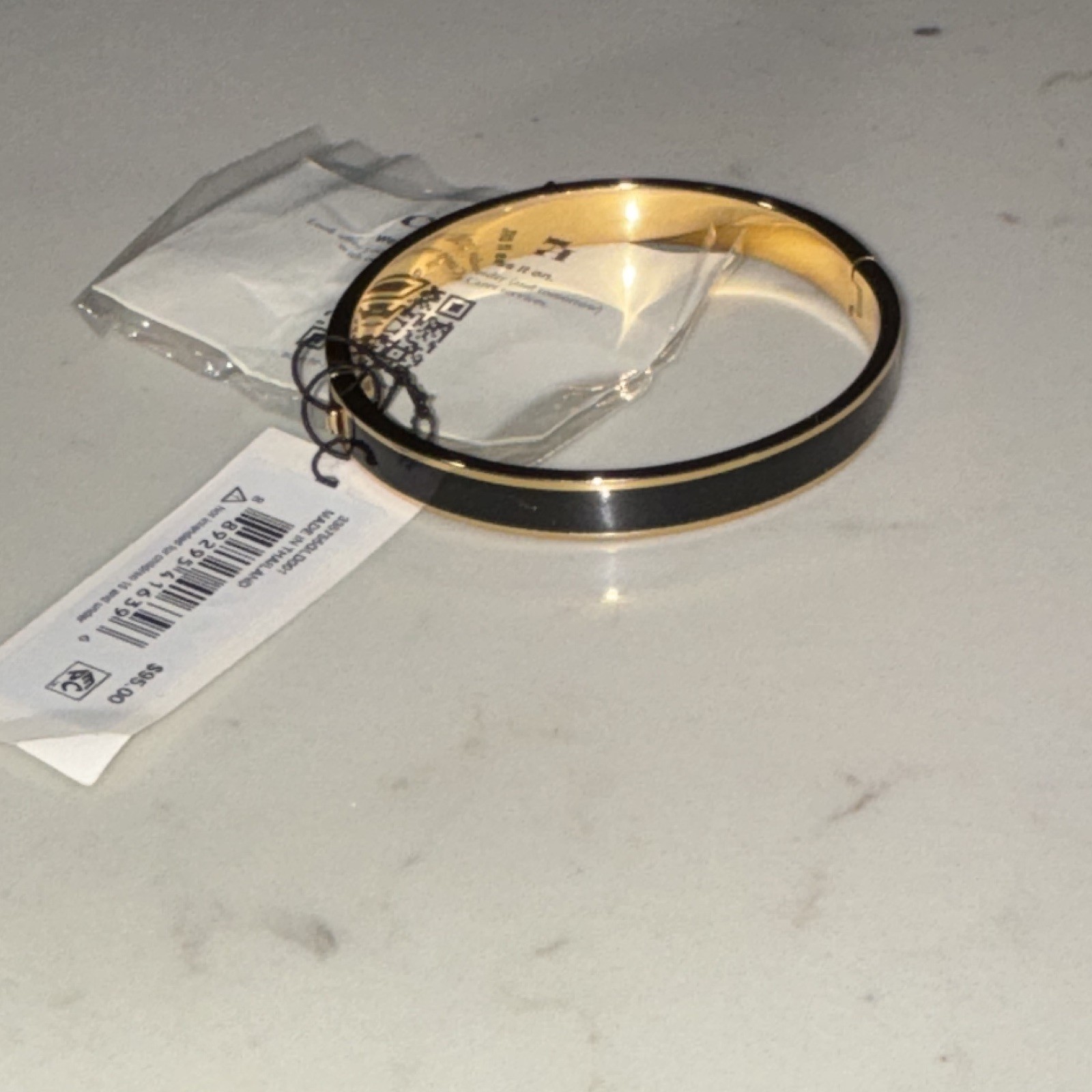 COACH Black Enamel Gold Tone Bangle Cuff Bracelet w/ Horse & Carriage Charm