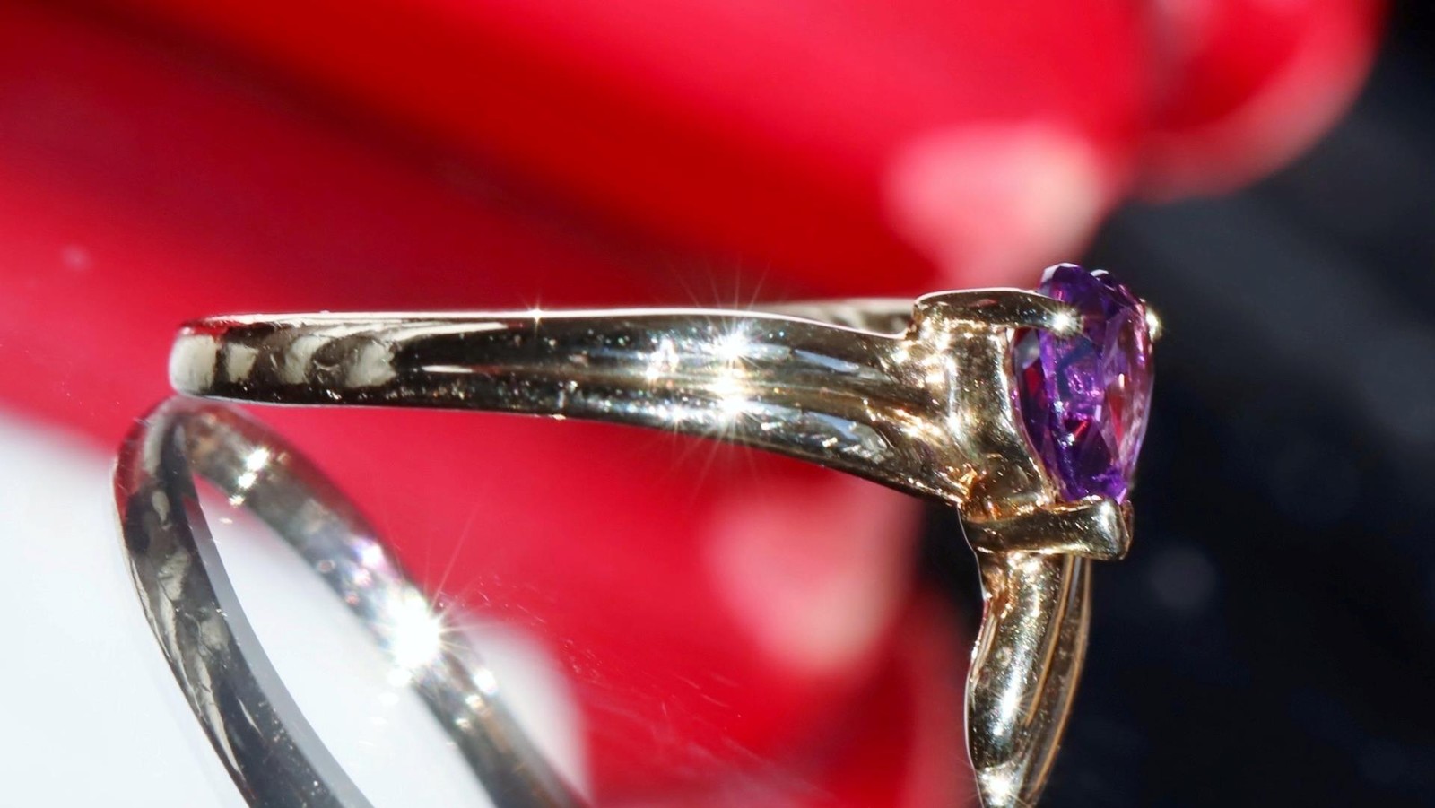 14k yellow gold ring 0.40ct amethyst heart solitaire size 5 vintage 1.95g N2695S