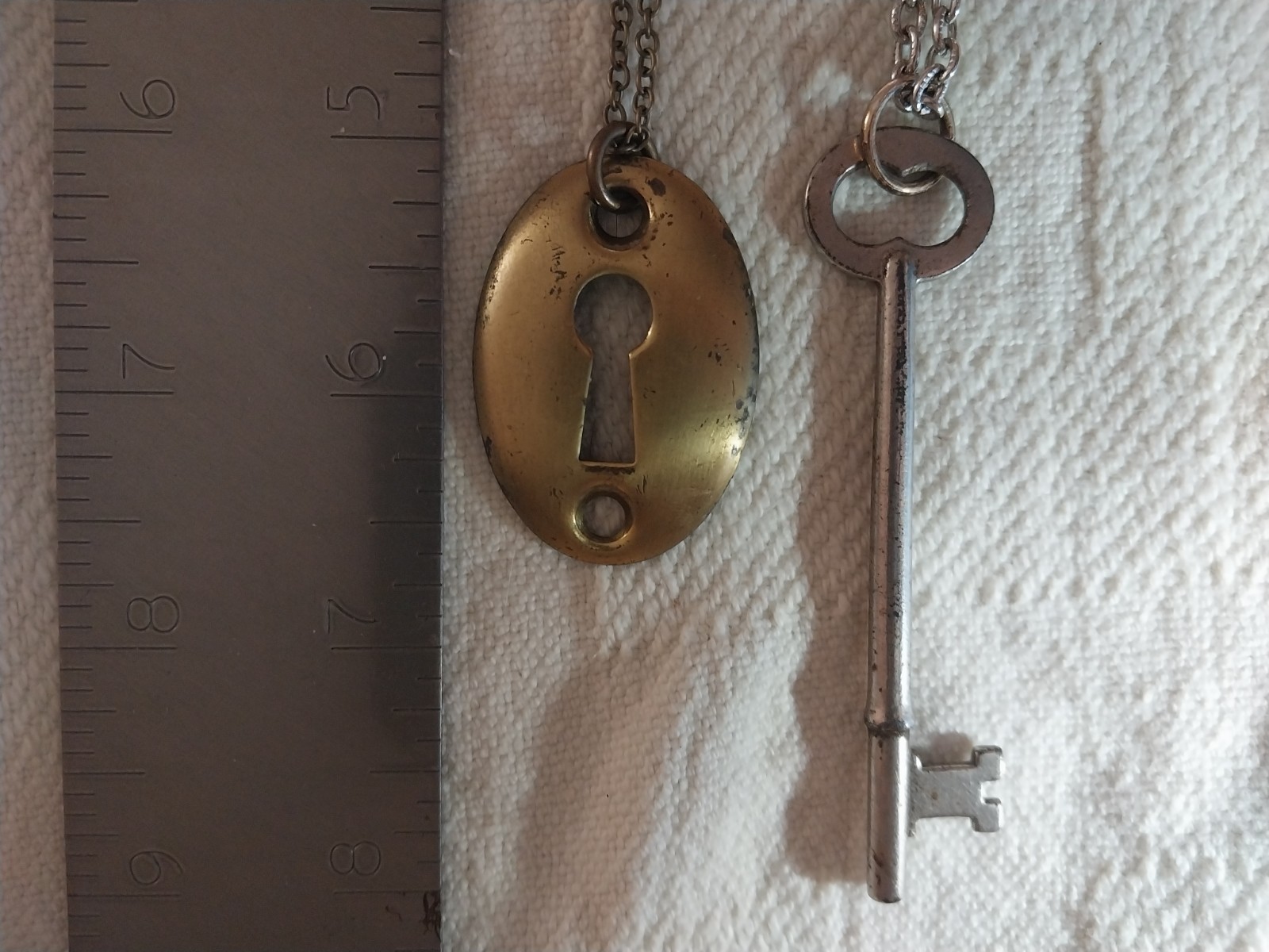 Vintage Skelton Key & Keyhole Pendant Necklace Set #27