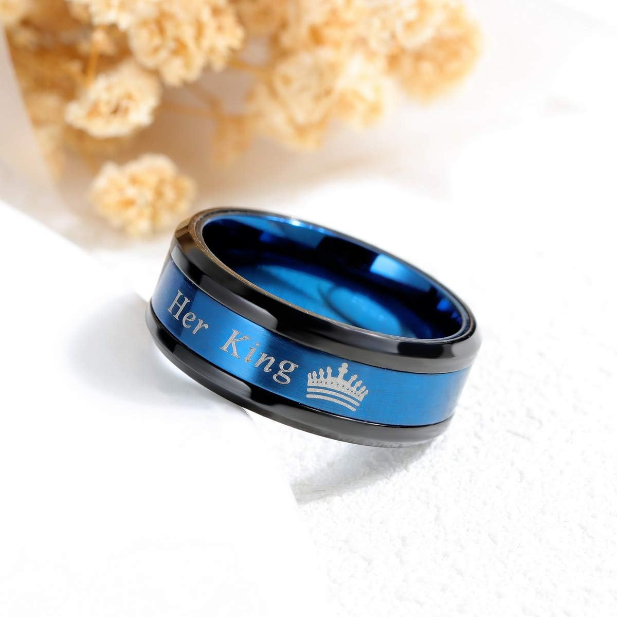 Set de 2 anillos de acero pareja Rey y Reina para boda compromiso o promesa