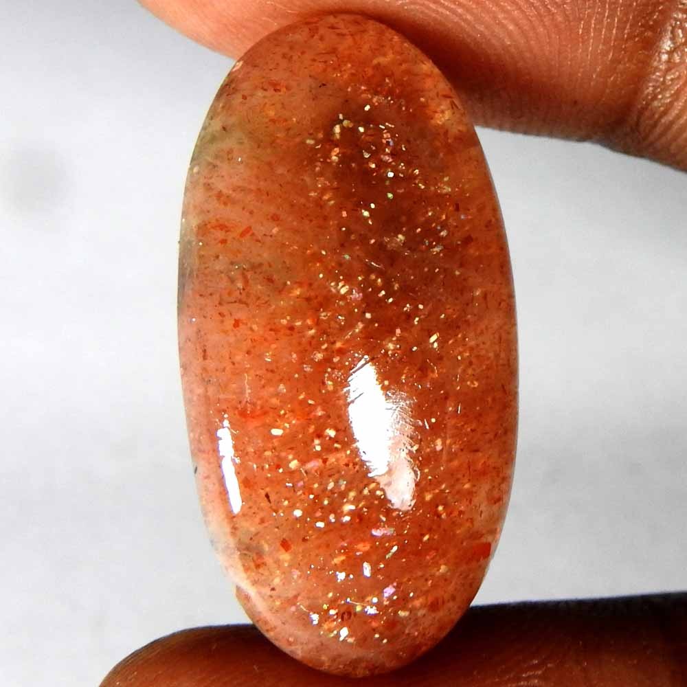 25.20 CT 29x15x6 mm Natural Chatoyant Red Sunstone Oval Cabochon Gemstone