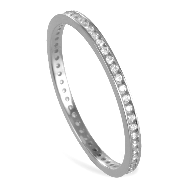 GENUINE WHITE GOLD *** Cubic Zirconia Memory Ring Stacking Ring Side Ring Choice of Sizes
