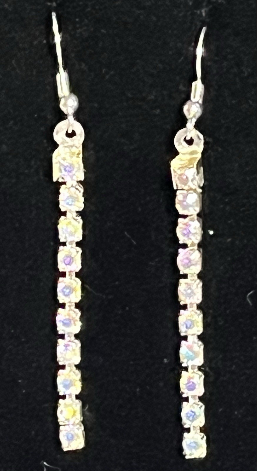 Silver Tone AB Clear Rhinestone Earrings With Hypoallergenic Hooks