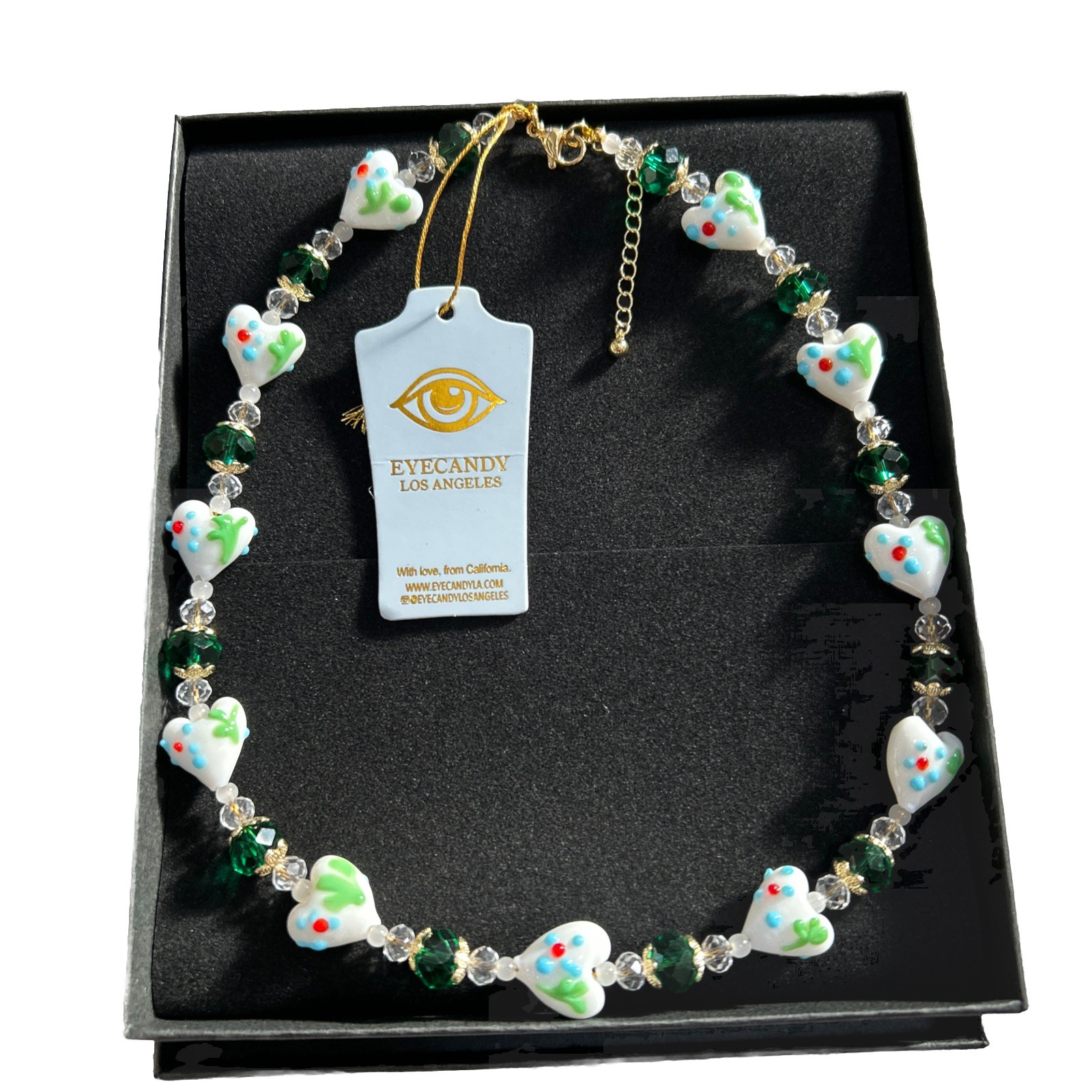 EYE CANDY Los Angeles White, Green, Blue Heart Style Necklace NWT