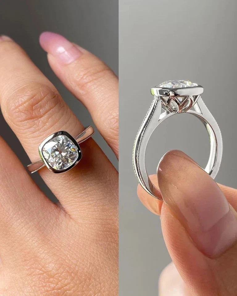 2Ct Cushion IGI EF/VS1 Lab Grown Diamond Solitaire Wedding Ring 14k White Gold