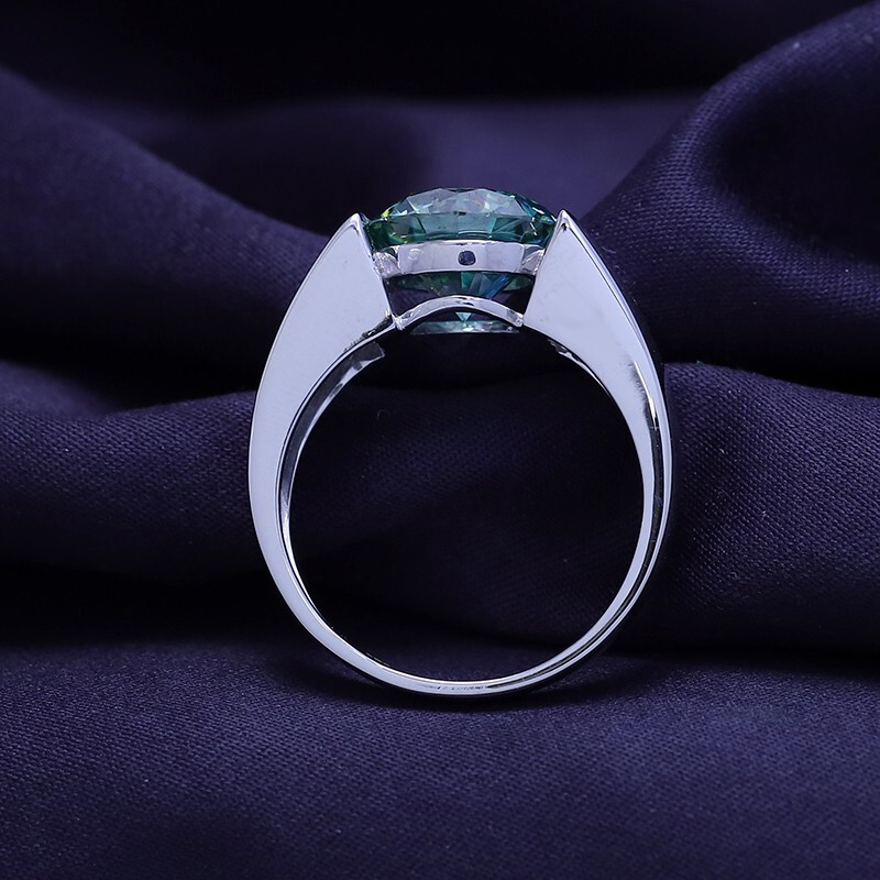 3.00 Ct Round Green Moissanite Men’s Engagement Ring In 14K White Gold Plated