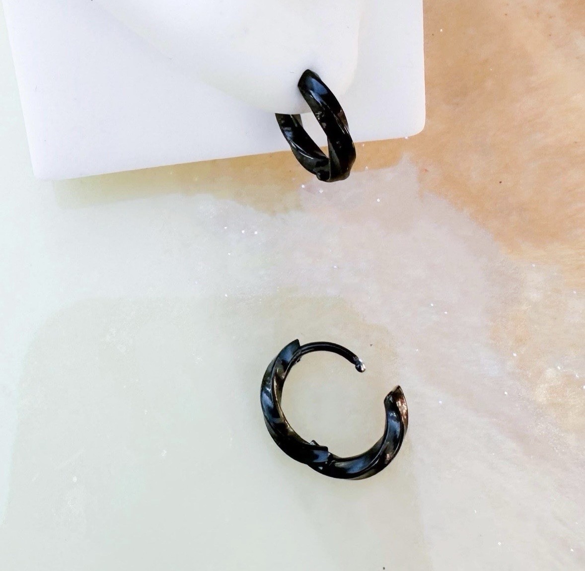 Titanium Braided Huggie Hoop Earrings. Gold, Silver, or Black. (Pair).