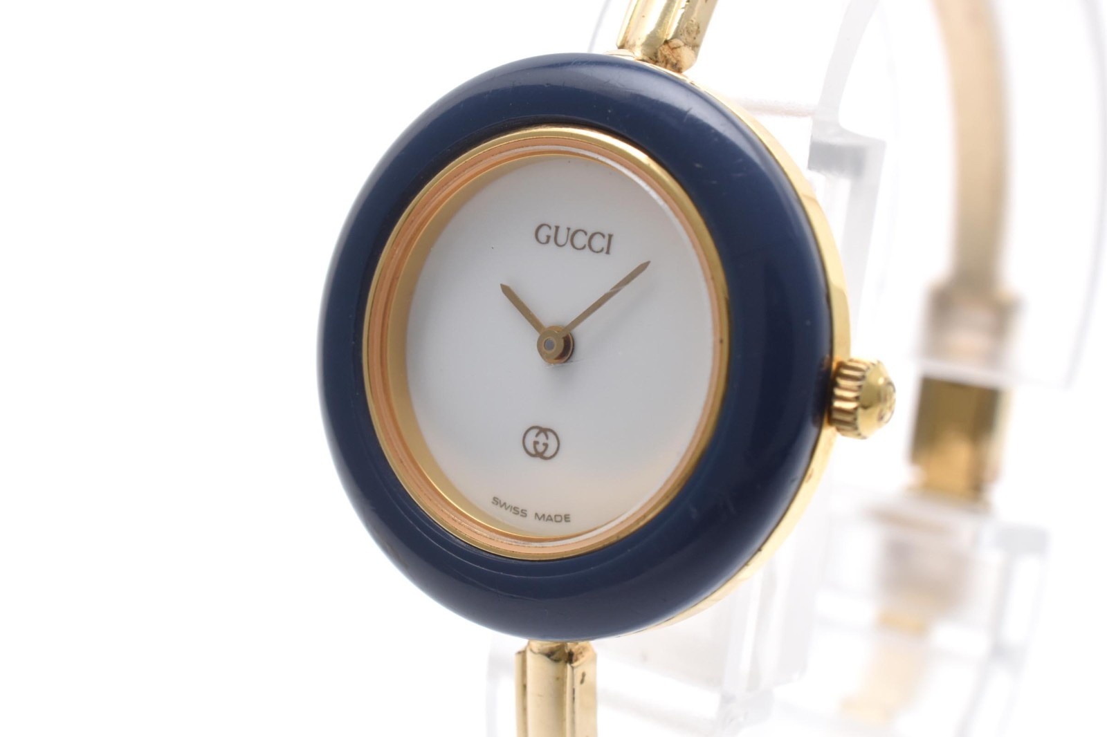 Gucci Change Bezel 1100-L Gold White Dial Blue Bezel Quartz Women’s Watch #8767