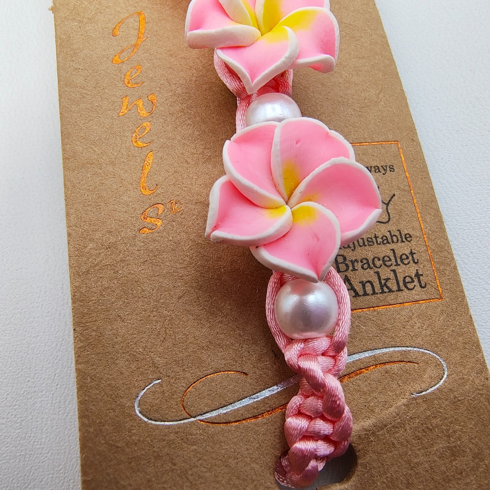 Hawaiian Pink Flower Bracelet Anklet Coastal Beach Tropical Resort Wear