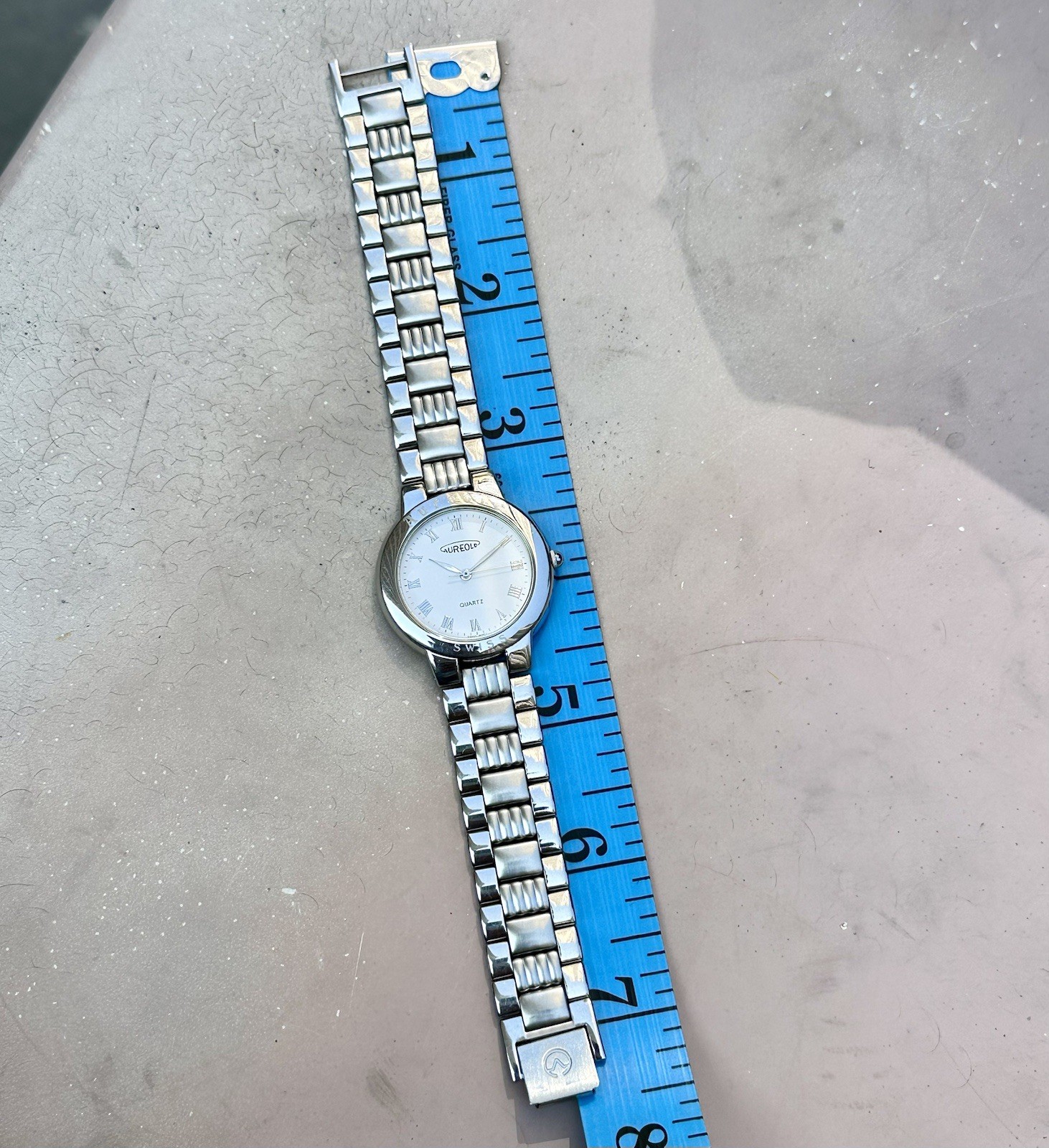 Vintage Aureole Swiss Quartz Watch 31mm All Stainless Steel Integrated Bracelet