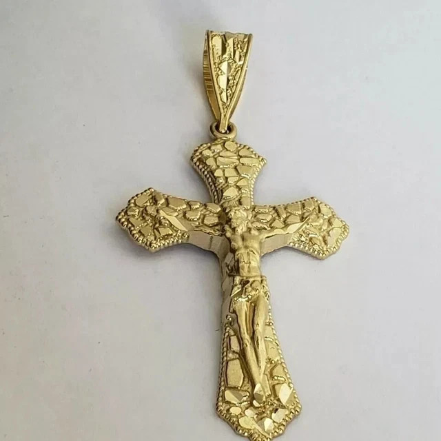 Cross Charm Pendant Nugget Jesus Crucifix Men’s Women’s 14k Yellow Gold Plated