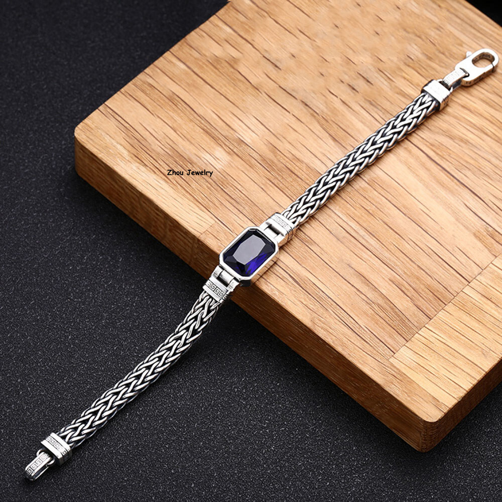 Pure 925 Sterling Silver Chain 6mm Wheat Square Bead Link Bracelet 34-35g 7.9in