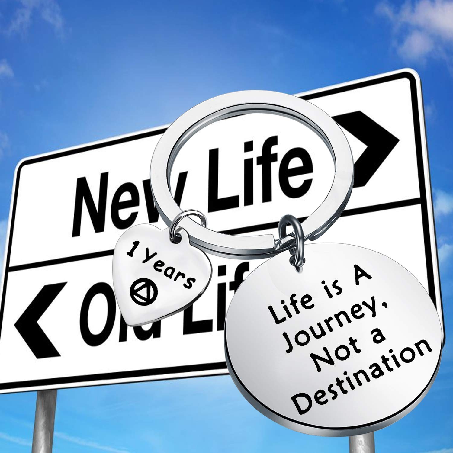 Sober Gift Sobriety Anniversary Keychain Life is Not A Destination 1 Month 6 Mon