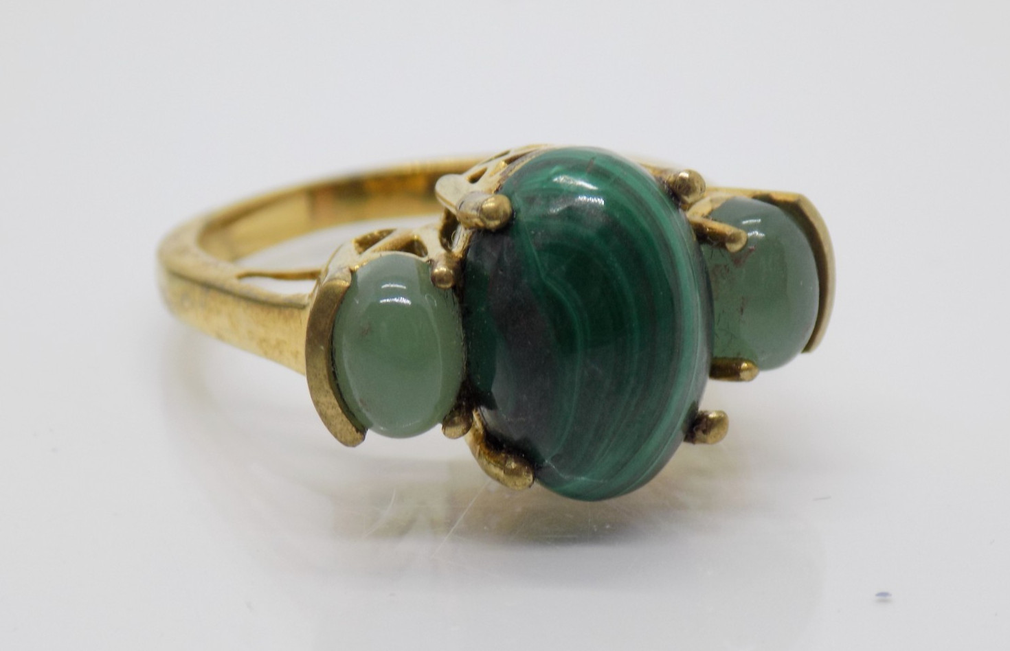Karis STS Malachite Jade Ring Gold Plate size 9.75
