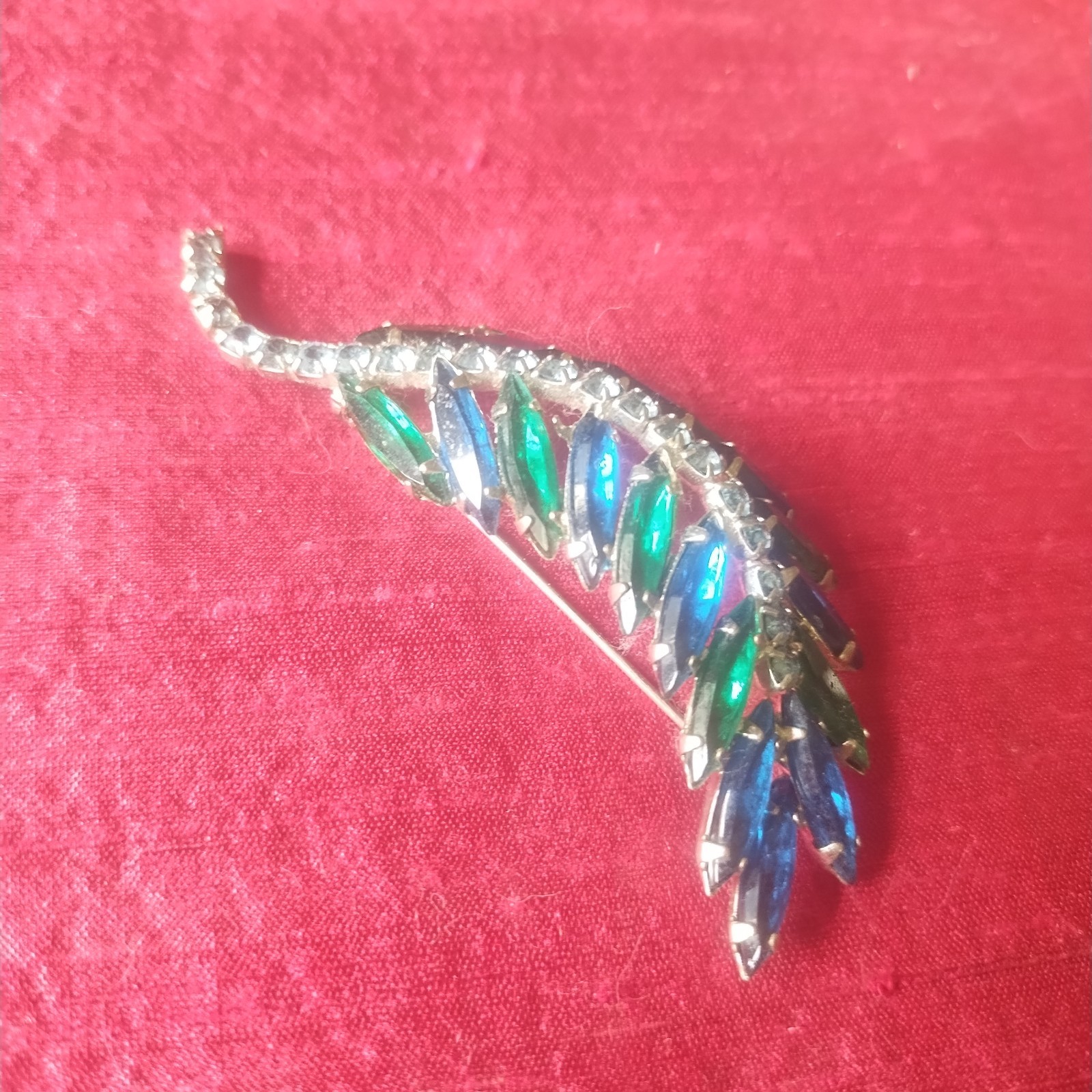 Green And Blue Rhinestone Brooch Vintage