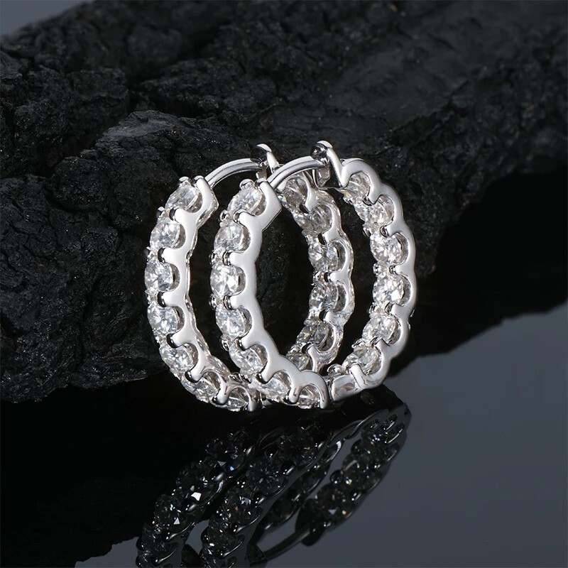 3mm 2.4ctw Real Moissanite Inside-Outside Hoop Earrings D Color VVS1 Certified