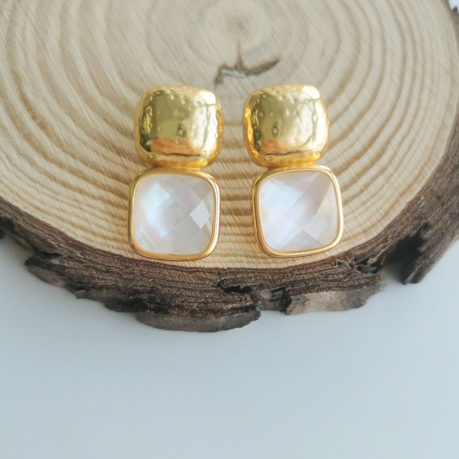 Julie Vos Catalina Iridescent Clear Crystal Earrings in Gold Authentic